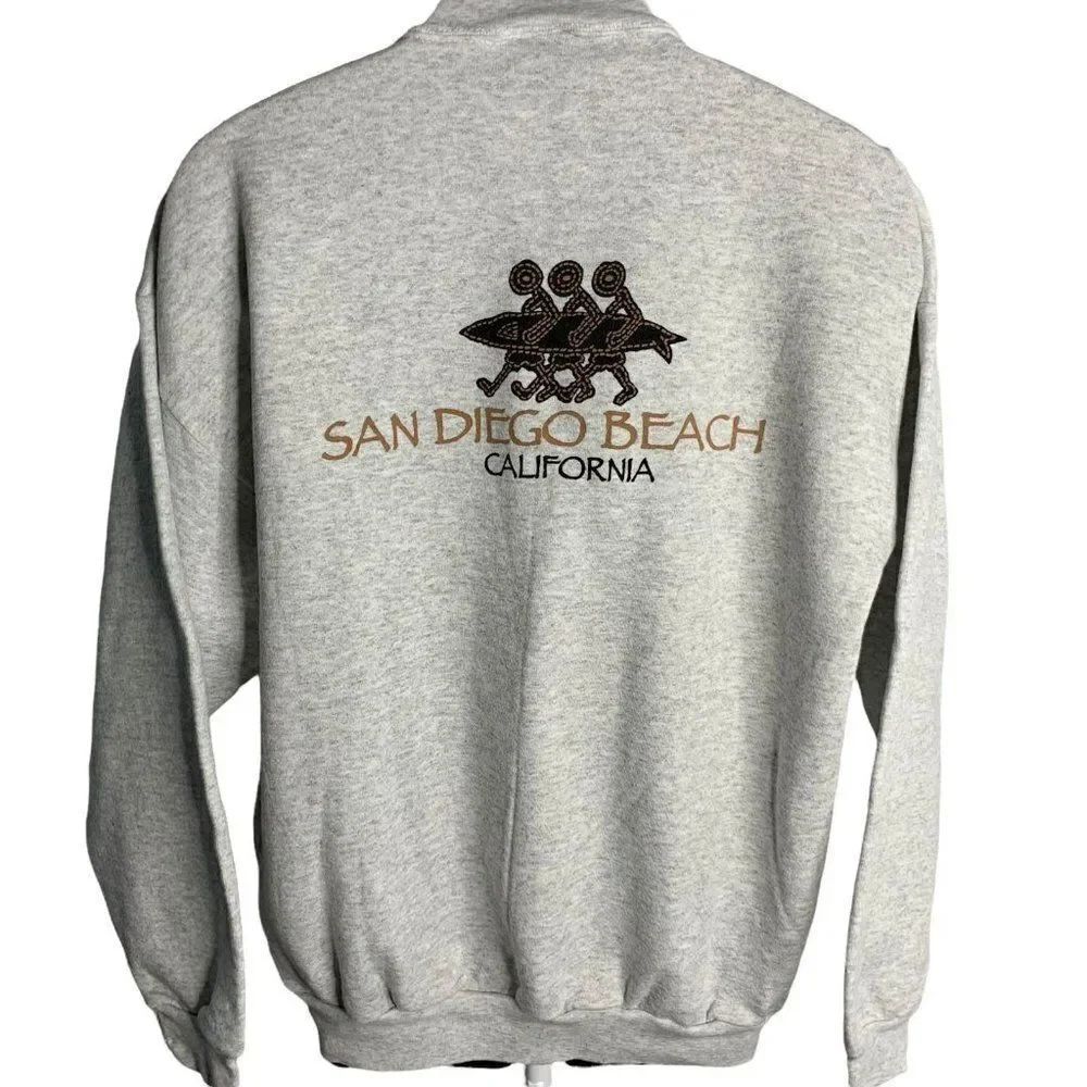 Vintage 90s San Diego Pullover Fleece Sweatshirt XL Grey Crewneck Double Sided